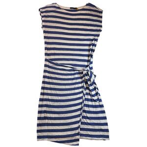 Polo Ralph Lauren Blue White Striped Linen Wrap Dress Women's Size M Nautical